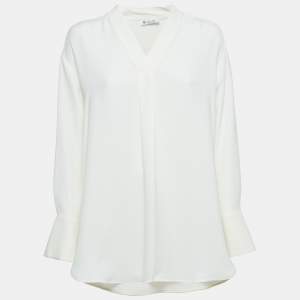 Loro Piana White Silk V-Neck Blouse S