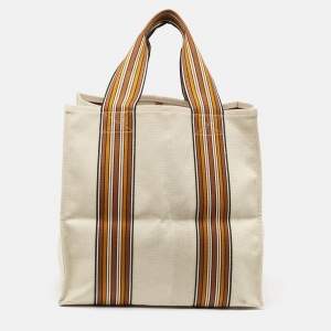 Loro Piana Natural/Multicolor Canvas The Suitcase Striped Tote