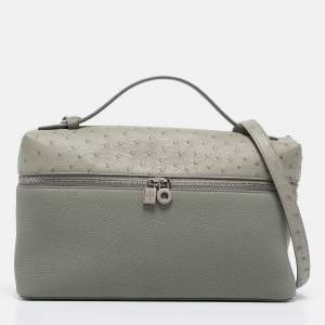 Loro Piana Light Green Ostrich Leather Extra Pocket L27 Pouch Bag