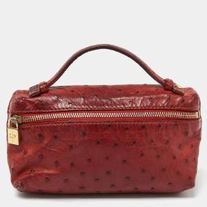 Loro Piana Brick Brown Ostrich Zip Pouch