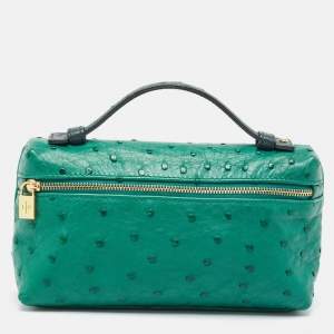 Loro Piana Green Ostrich Leather L19 Clutch