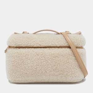 Loro Piana Beige/Off White Leather and Wool Extra Pocket L19 Pouch Bag