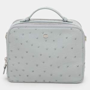 Loro Piana Grey Ostrich Leather Mini Clui Crossbody Bag