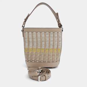 Loro Piana Beige Leather And Woven Straw Artemis Woven Bucket Bag