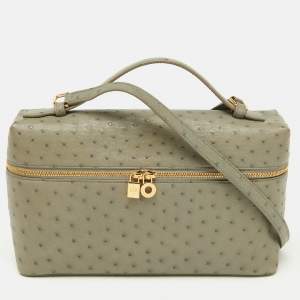 Loro Piana Light Grey Ostrich Extra Pocket L27 Bag