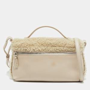 Loro Piana Ivory Leather and Shearling Fur Extra Pocket L19 Pouch