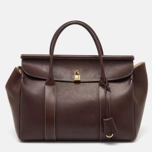 Loro Piana Dark Brown Leather Loom L32 Top Handle Bag