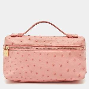 Loro Piana Pink Ostrich Leather Extra Pocket L19 Pouch