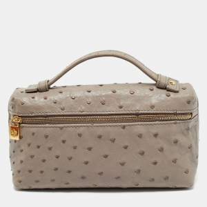 Loro Piana Grey Ostrich Leather Extra Pouch L19 Clutch