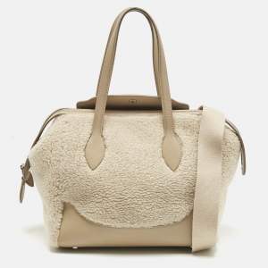 Pre Owned Loro Piana Beige Leather and Shearling Fur Micro Sesia Happy Day Bag