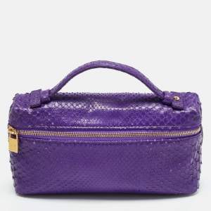 Pre Owned Loro Piana Purple Snakeskin Extra Pocket L19 Pouch