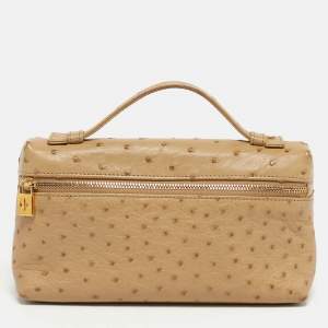Pre Owned Loro Piana Beige Ostrich L19 Extra Pocket Pouch