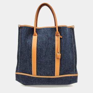 مملوكة مسبقًا Loro Piana Brown Leather Beam Denim Tote Bag