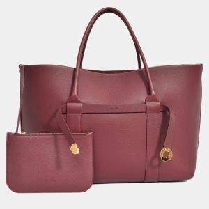 مملوكة مسبقًا Loro Piana Burgundy Grained Leather 'Ghiera Shopper' Large Tote with Pouch