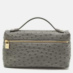 مملوكة مسبقًا حقيبة صغيرة لورو بيانا L19 جلد نعام رمادي بجيب إضافي