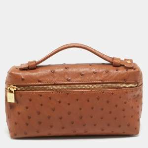 Pre Owned Loro Piana L19  Extra Pocket Brown Ostrich Pouch 