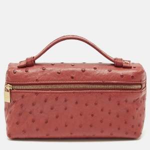 Pre Owned Loro Piana L19 Extra Pocket Red Ostrich Pouch