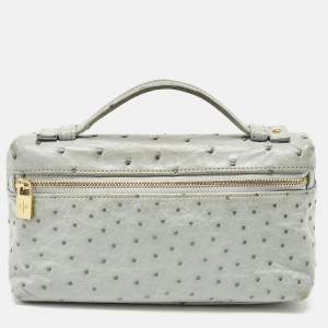 Pre Owned Loro Piana Extra Pocket L19 Light Blue Ostrich Leather Pouch