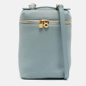 Pre Owned Loro Piana Pouch Light Blue Leather Crossbody Bag