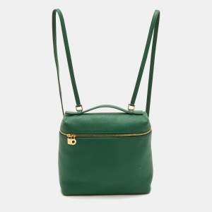 مملوكة مسبقًا Loro Piana Extra Pocket L23.5 Green Leather Backpack