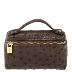 Loro Piana Brown Ostrich Zip Pouch