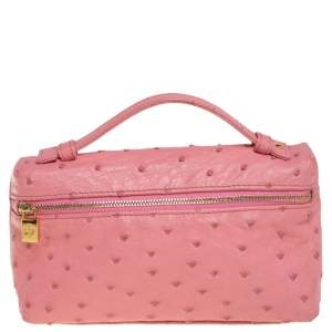 Loro Piana Pink Ostrich Zip Pouch