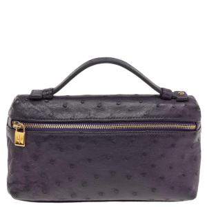 Loro Piana Purple Ostrich Leather Zip L19 Pouch