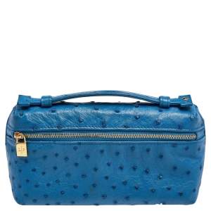 Loro Piana Blue Ostrich L19 Pouch 