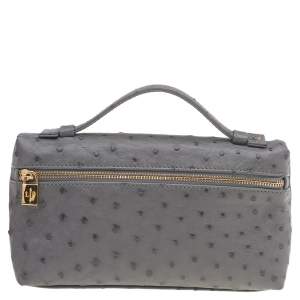 Loro Piana Grey Ostrich Zip L19 Pouch