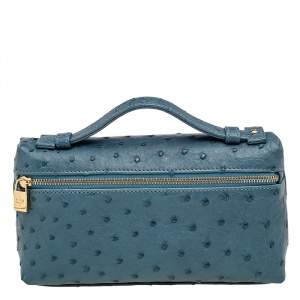 Loro Piana Teal Ostrich Zip L19 Pouch