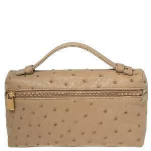 Loro Piana Beige Ostrich Leather Zip L19 Pouch