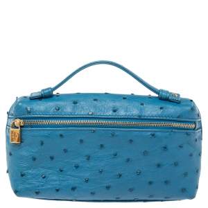 Loro Piana Blue Ostrich Zip L19 Pouch