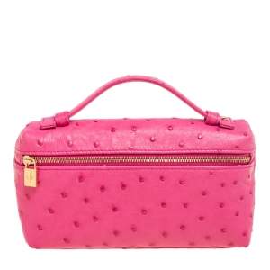 Loro Piana Pink Ostrich Leather Zip L19 Pouch