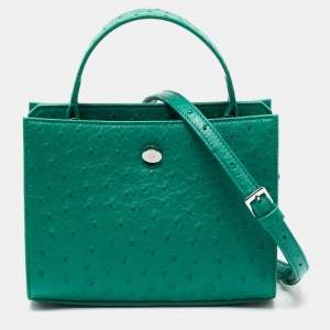 Loro Piana Green Ostrich Cluisee Top Handle Bag