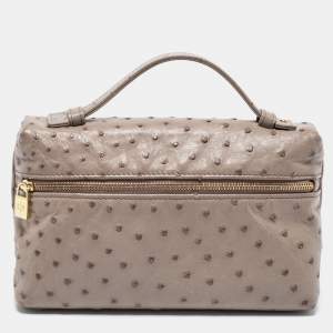 Loro Piana Grey Ostrich Zip Pouch