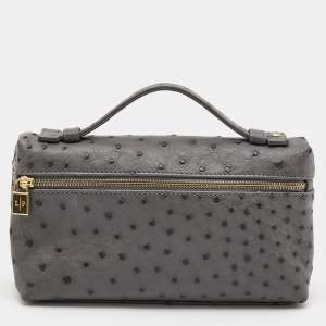 Loro Piana Grey Ostrich Leather Zip Pouch