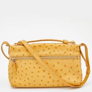Loro Piana Mustard Ostrich Zip Crossbody Bag