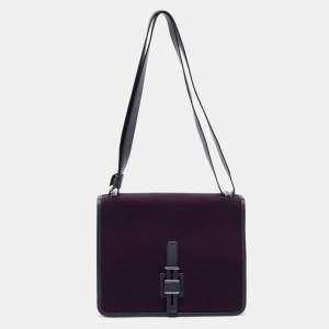 Loro Piana Purple/Navy Blue Felt and Leather Petite Lock-In Shoulder Bag