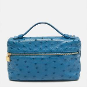 Loro Piana Blue Ostrich Leather Zip Pouch