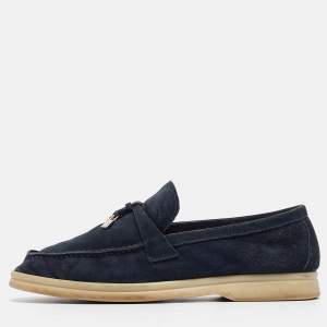 Pre Owned Loro Piana Navy Blue Suede Summer Charms Walk Loafers Size 36