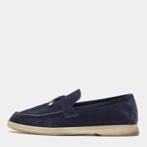 Loro Piana Navy Blue Suede Summer Charms Walk Loafers Size 36