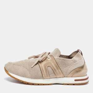 Loro Piana Beige Suede and Fabric Lady Flexy Walk Low Top Sneakers Size 38.5