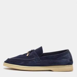 Loro Piana Navy Blue Suede Summer Charms Walk Loafers Size 39.5