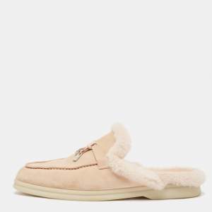 Loro Piana Peach Suede Babouche Charms Walk Flat Mules Size 37