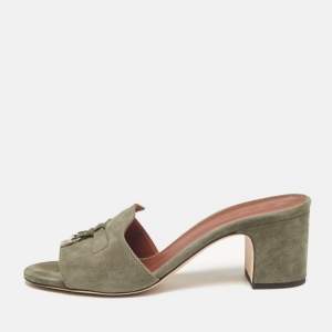 Loro Piana Green Suede Summer Charms Walk Slide Sandals Size 39