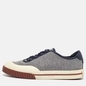 Loro Piana Cream/Navy Blue Canvas and Leather Low Top Sneakers Size 39
