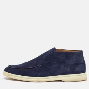 Pre Owned Loro Piana Navy Blue Suede Open Walk Chukka Boots Size 38.5