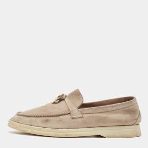 Pre Owned Loro Piana Beige Suede Summer Charms Walk Loafers Size 36.5