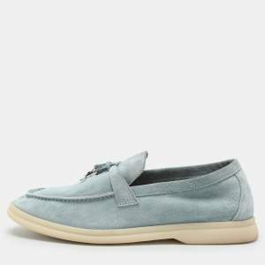 Pre Owned Loro Piana Blue Suede Summer Charms Walk Loafers Size 35.5