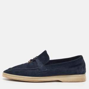 Pre Owned Loro Piana Navy Blue Suede Summer Charms Walk Loafers Size 39